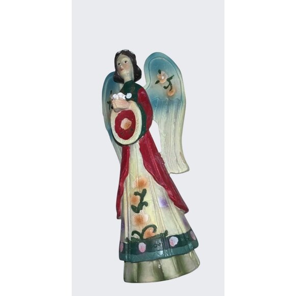 Hand-Painted Polystone Angel Figurine With Floral Details & Vibrant Colors - Picture 9 of 9